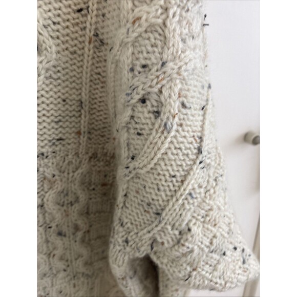 Aran Sweater Market Mens Medium Quarter Zip Mock Cream 100% Wool Cable Knit - Picture 7 of 8